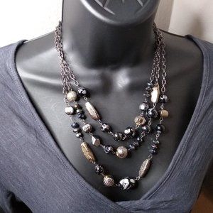Vintage Layered Dark Bead Necklace Adjustable 18 To 21 Inches